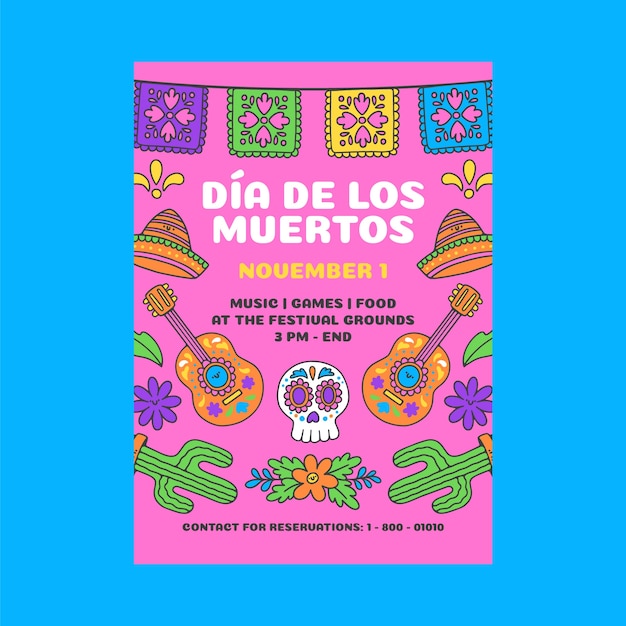 Vector gratuito plantilla de cartel vertical de dia de muertos dibujado a mano