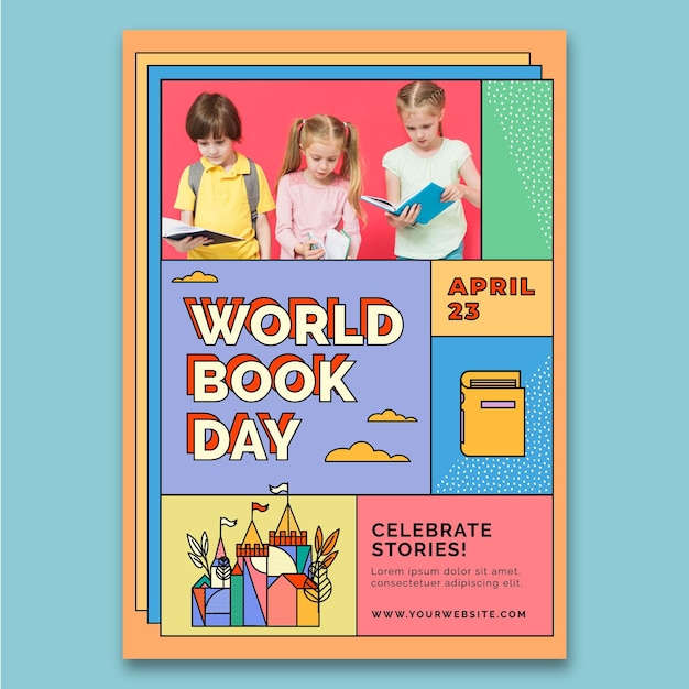 Vector gratuito plantilla de cartel vertical del día mundial del libro