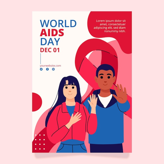 Plantilla de cartel vertical del día mundial del sida dibujado a mano
