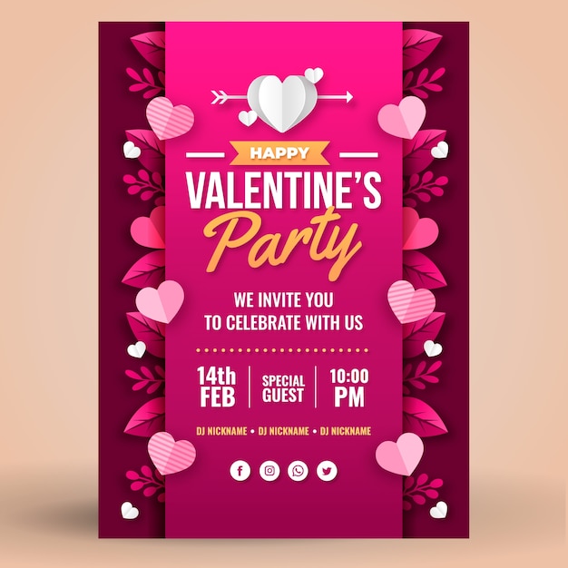 Vector gratuito plantilla de cartel vertical de día de san valentín de estilo de papel