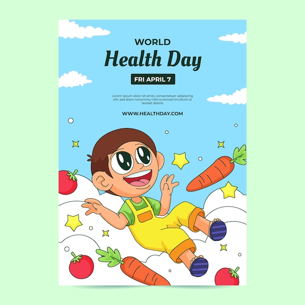 plantilla de cartel vertical dibujado a mano para la concienciación del Día Mundial de la Salud