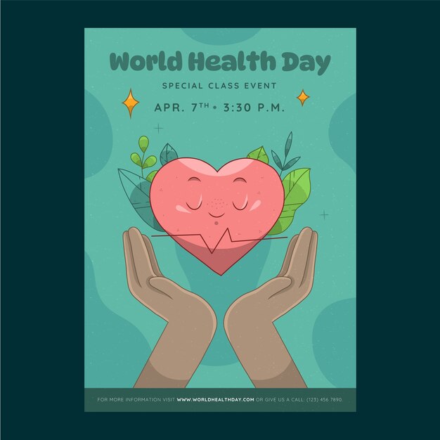 plantilla de cartel vertical dibujado a mano para el día mundial de la salud