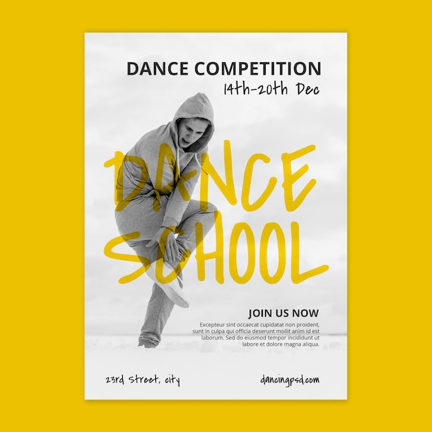 Vector gratuito plantilla de cartel vertical de escuela de danza con bailarín
