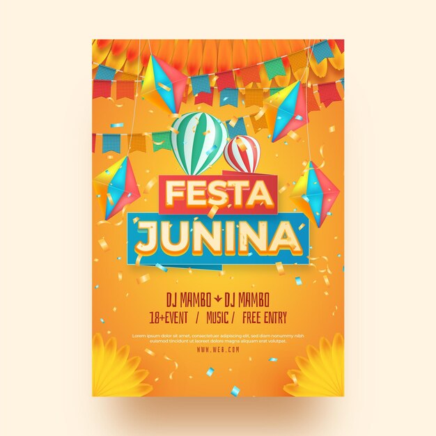 Plantilla de cartel vertical de festa junina realista