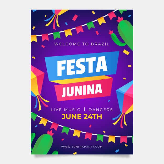 Plantilla de cartel vertical de festas juninas degradado