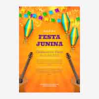 Vector gratuito plantilla de cartel vertical de festas juninas realista