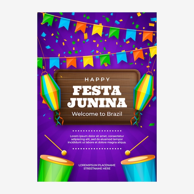 Vector gratuito plantilla de cartel vertical de festas juninas realista