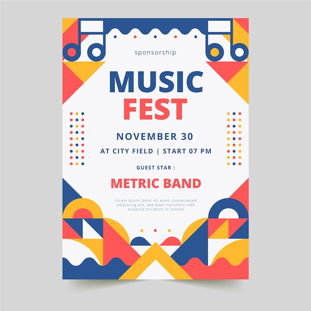 Vector gratuito plantilla de cartel vertical de festival de música de formas geométricas abstractas