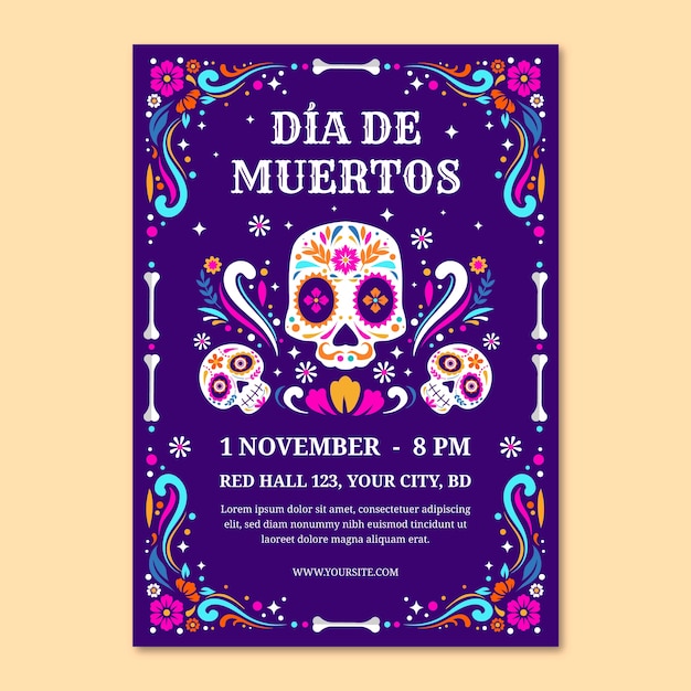 Vector gratuito plantilla de cartel vertical para la festividad del día de muertos.