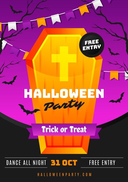 Plantilla de cartel vertical de fiesta de halloween degradado