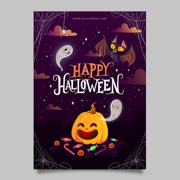 Vector gratuito plantilla de cartel vertical de fiesta de halloween degradado