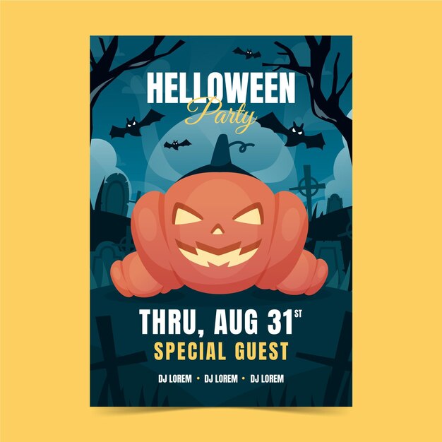 Plantilla de cartel vertical de fiesta de halloween plana dibujada a mano
