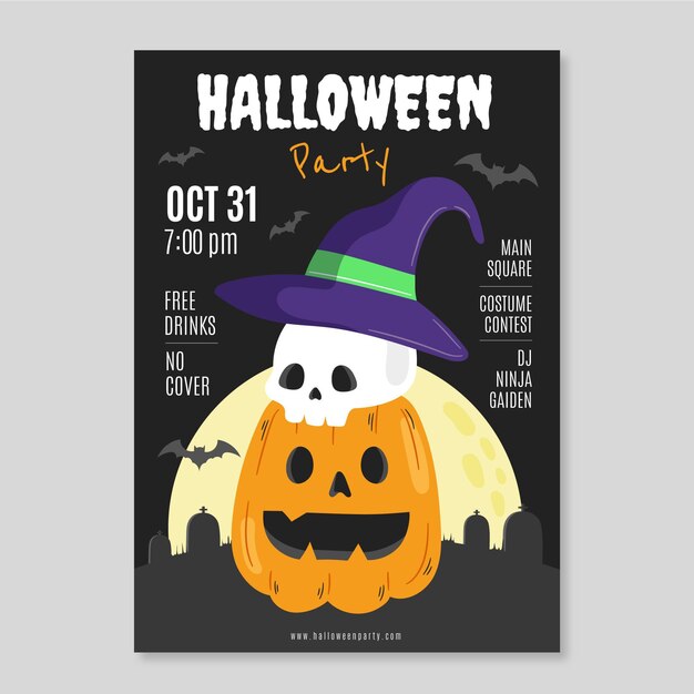 Vector gratuito plantilla de cartel vertical de fiesta de halloween plana dibujada a mano