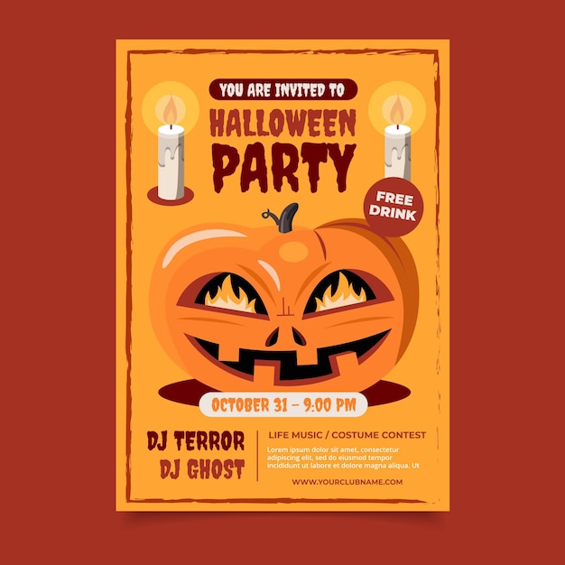 Vector gratuito plantilla de cartel vertical de fiesta de halloween plana