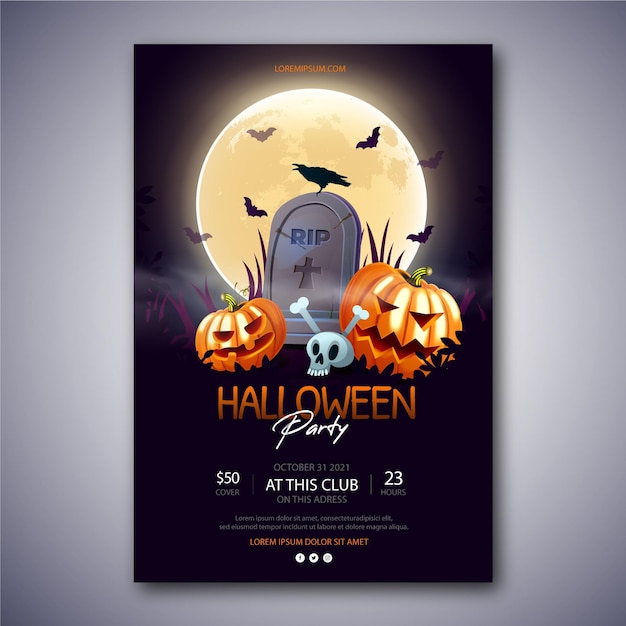 Vector gratuito plantilla de cartel vertical de fiesta de halloween realista