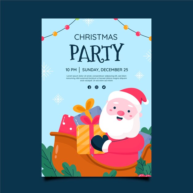 Plantilla de cartel vertical de fiesta de navidad plana