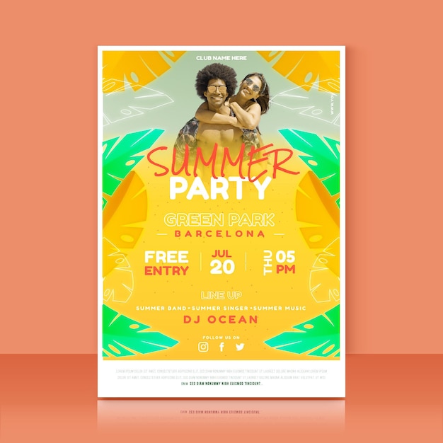 Vector gratuito plantilla de cartel vertical de fiesta de verano con foto