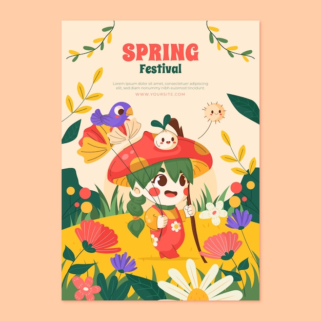 Vector gratuito plantilla de cartel vertical floral de celebración de primavera