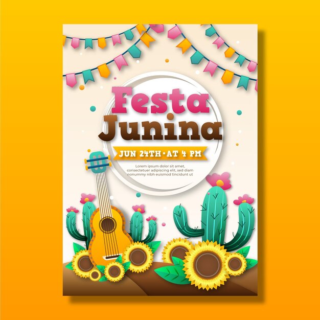 Plantilla de cartel vertical gradiente festa junina