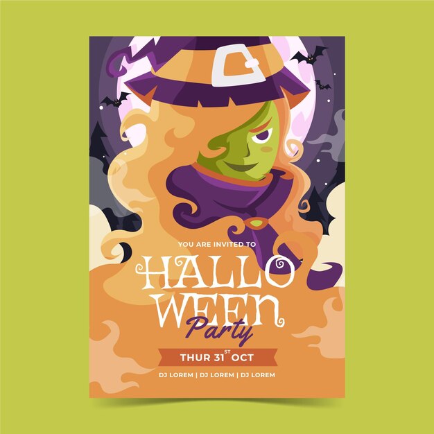 Plantilla de cartel vertical de halloween plano dibujado a mano