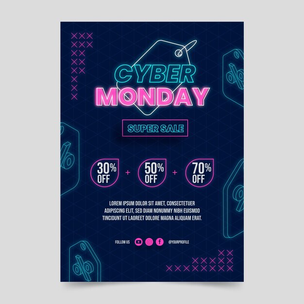 Plantilla de cartel vertical isométrica futurista cyber monday