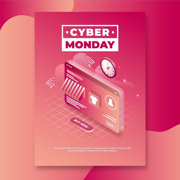 Plantilla de cartel vertical isométrico de cyber monday