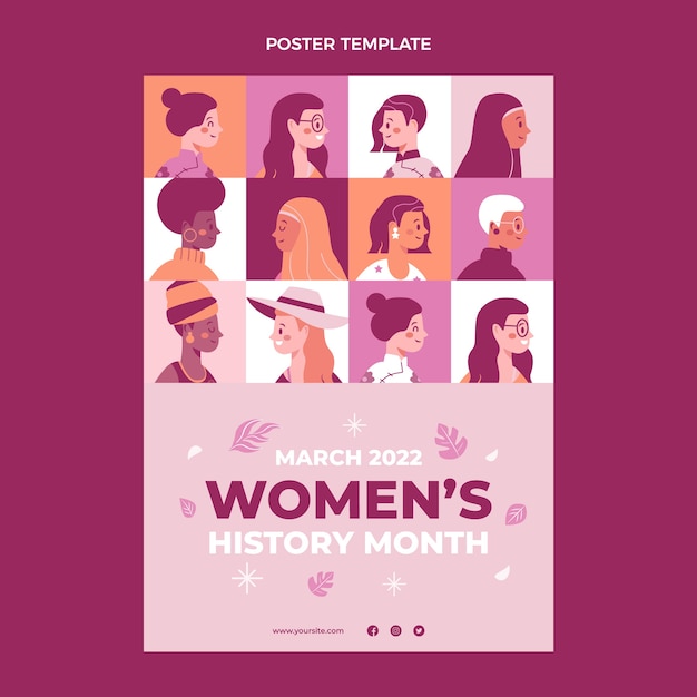 Plantilla de cartel vertical del mes de la historia de la mujer dibujada a mano