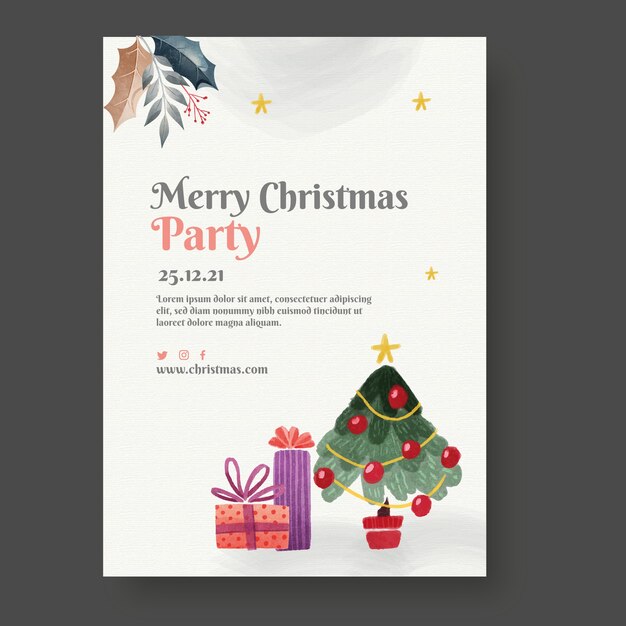 Plantilla de cartel vertical de navidad en acuarela