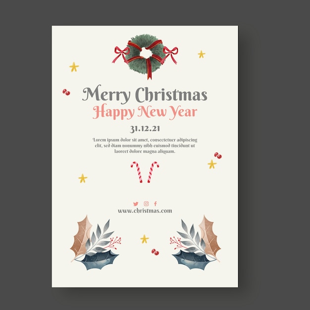 Vector gratuito plantilla de cartel vertical de navidad en acuarela