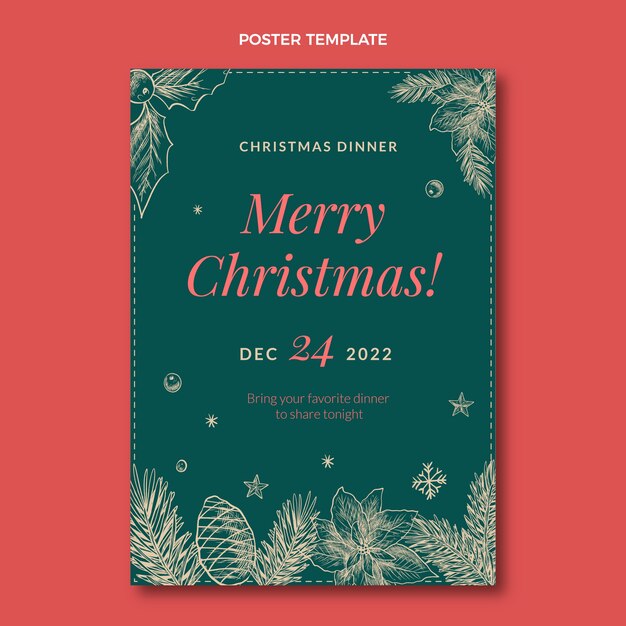 Plantilla de cartel vertical navideño dibujado a mano