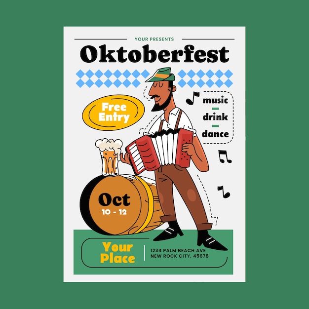 Plantilla de cartel vertical oktoberfest dibujado a mano