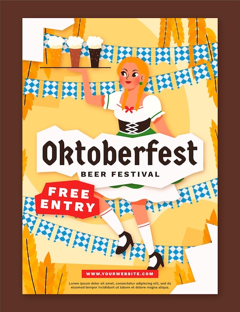 Vector gratuito plantilla de cartel vertical de oktoberfest de dibujos animados