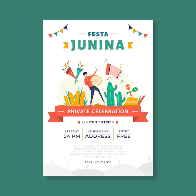 Plantilla de cartel vertical orgánico plano festa junina