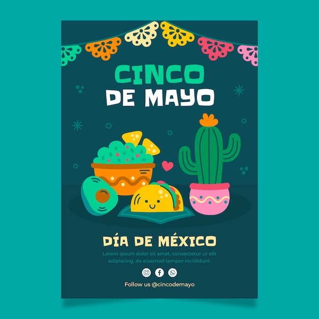 Vector gratuito plantilla de cartel vertical plano para la celebración del cinco de mayo