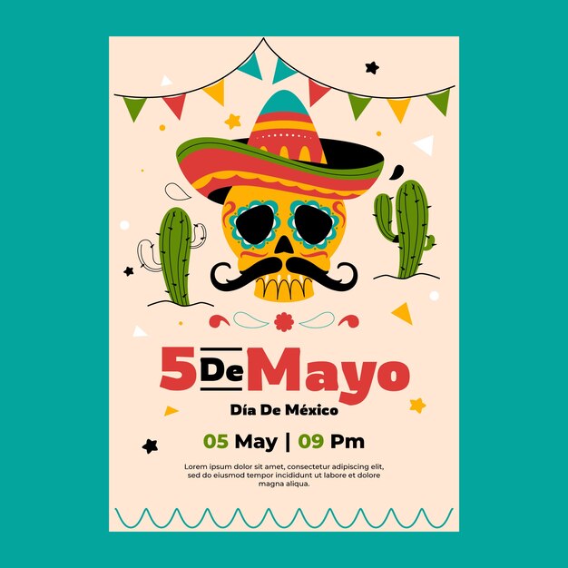 Plantilla de cartel vertical plano para la celebración del cinco de mayo