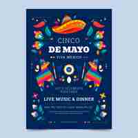 Vector gratuito plantilla de cartel vertical plano para la celebración del cinco de mayo