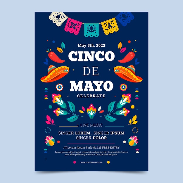 Vector gratuito plantilla de cartel vertical plano para la celebración del cinco de mayo