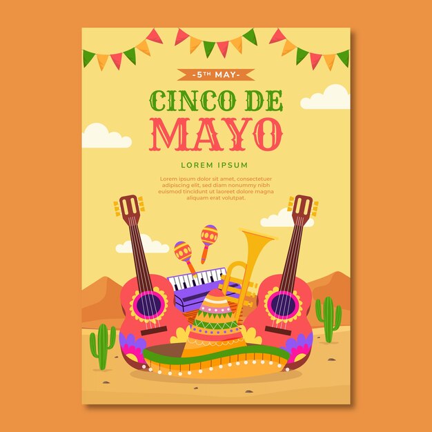 Vector gratuito plantilla de cartel vertical plano para la celebración del cinco de mayo