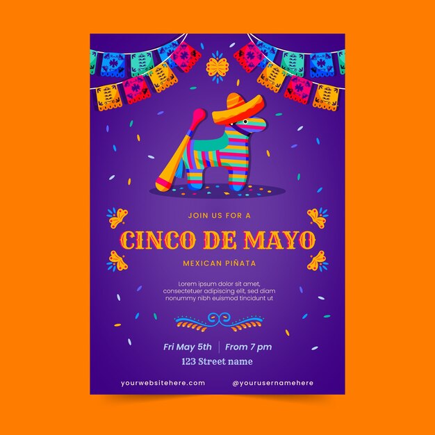 Plantilla de cartel vertical plano para la celebración del cinco de mayo