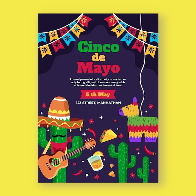 Vector gratuito plantilla de cartel vertical plano para la celebración del cinco de mayo