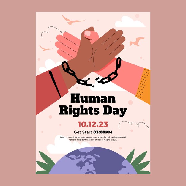 Plantilla de cartel vertical plano para la celebración del día de los derechos humanos
