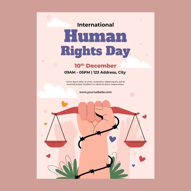 Plantilla de cartel vertical plano para la celebración del día de los derechos humanos