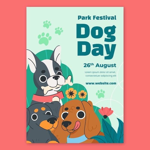 plantilla de cartel vertical plano para la celebración del día internacional del perro