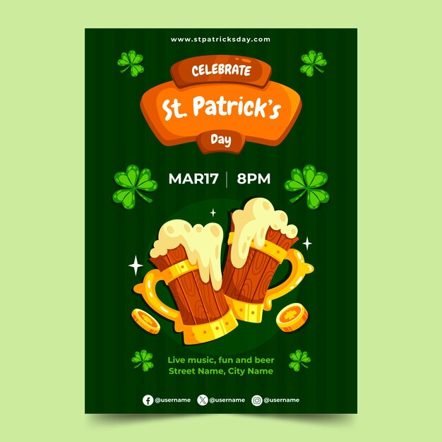 Vector gratuito plantilla de cartel vertical plano para la celebración del día de san patricio