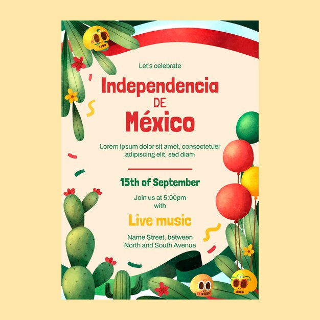 Plantilla de cartel vertical plano para la celebración de la independencia de méxico