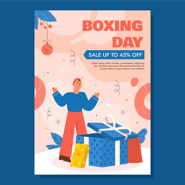 plantilla de cartel vertical plano para compras y ventas del día del boxeo