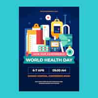 Vector gratuito plantilla de cartel vertical plano para la concienciación del día mundial de la salud