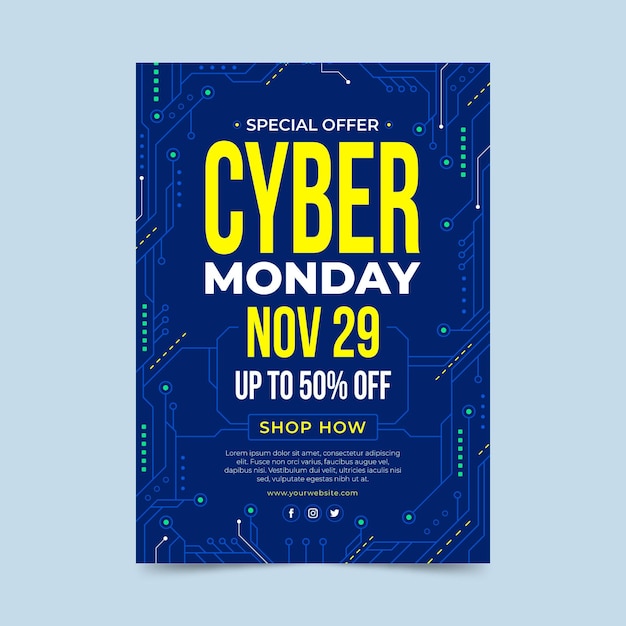 Vector gratuito plantilla de cartel vertical plano de cyber monday