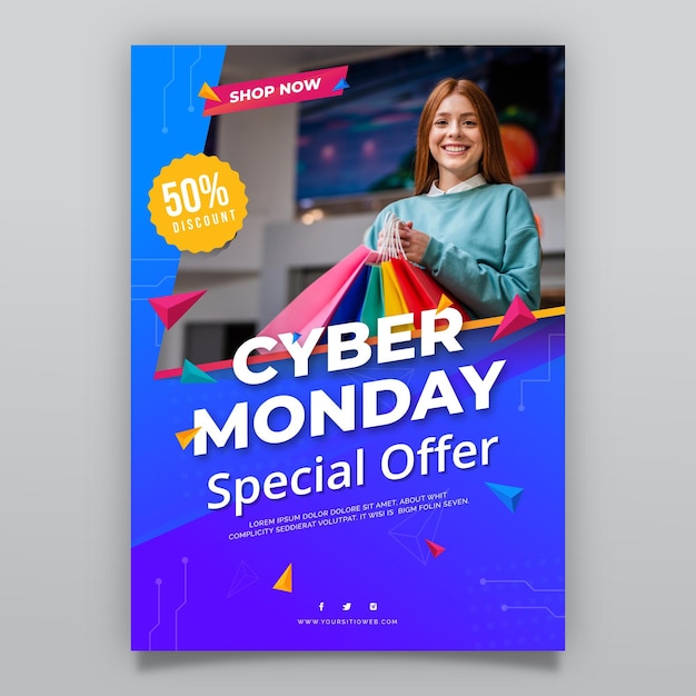 Vector gratuito plantilla de cartel vertical plano de cyber monday