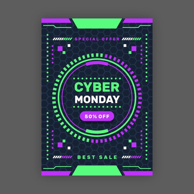 Plantilla de cartel vertical plano de cyber monday